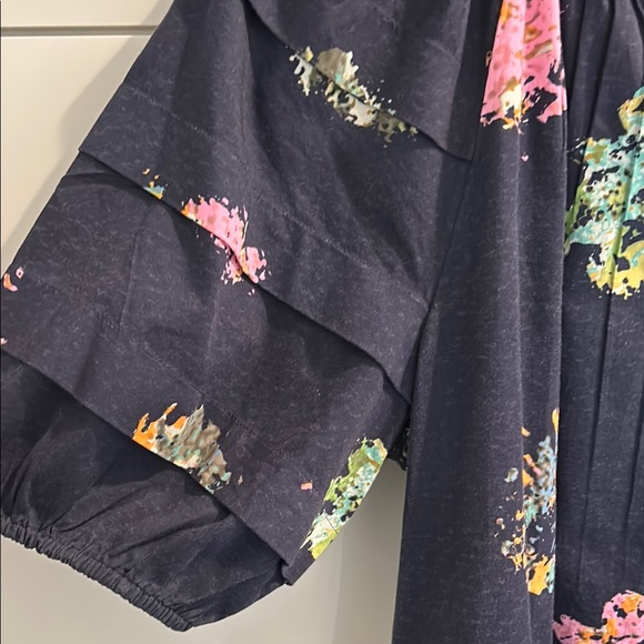 NIC+ZOE Blue Puff Sleeve Blouse with Mandarin Collar - Picture 4 of 9